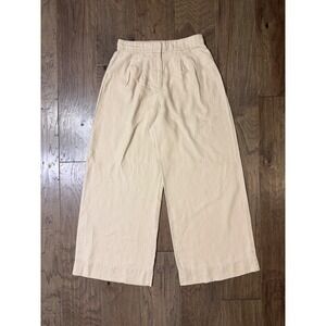 Magaschoni Womens Beige‎ 100% Linen Wide Leg Cropped Pants Size Small